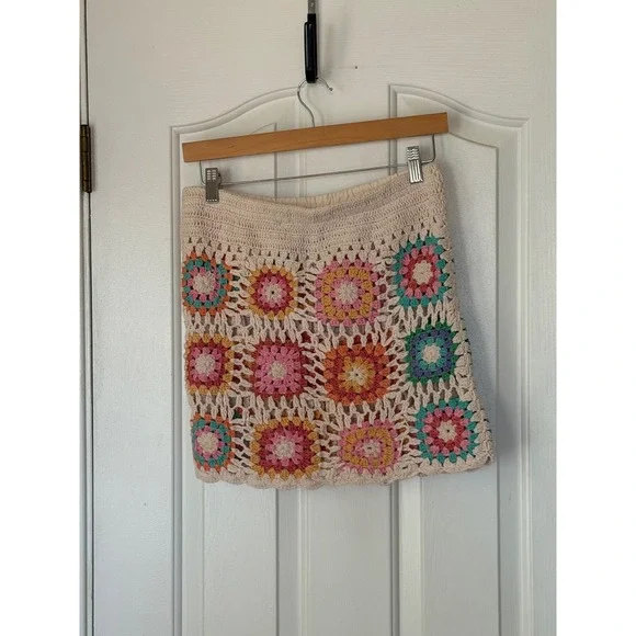 Beach Riot | Hudson Patchwork Crochet Mini Skirt Desert Sunrise Medium Boho - Picture 6 of 10